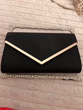 Black Evening Clutch with Gold Accent